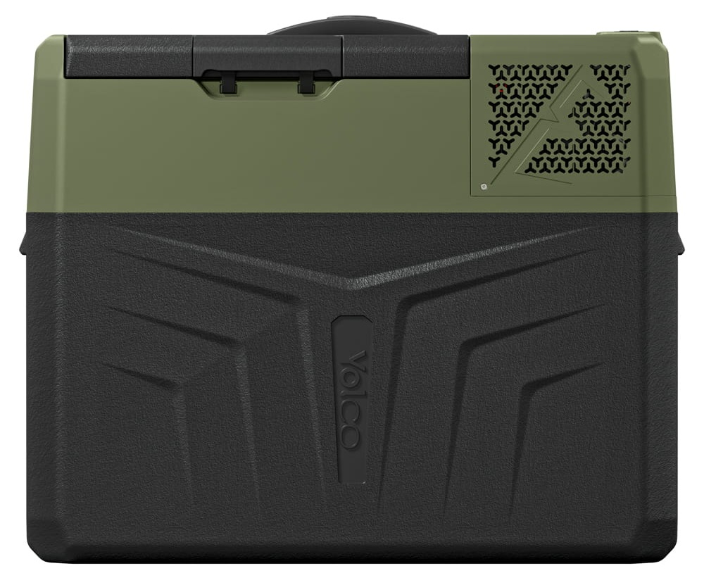 Czarna i oliwkowozielona chłodziarka. Górna część ma uchwyt i wentylację. Logo Igloo znajduje się z przodu.