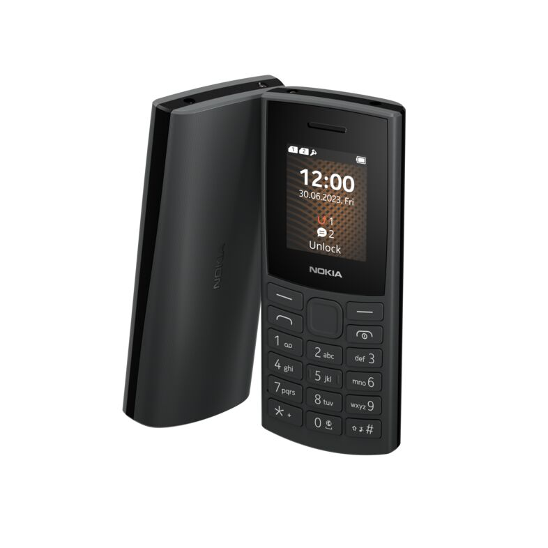 İki siyah Nokia telefon gösteriliyor. Birinde saat 12:00 olarak gösteriliyor. Telefonlarda sayısal tuş takımı ve ekran var.