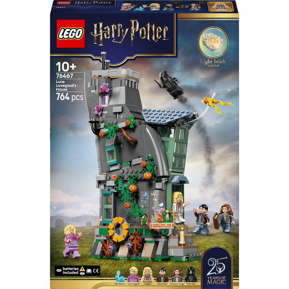 LEGO Harry Potter Set. Enthält Luna Lovegoods Haus, Minifiguren und einen Lichtbaustein. Die Box zeigt das Haus und die Charaktere.