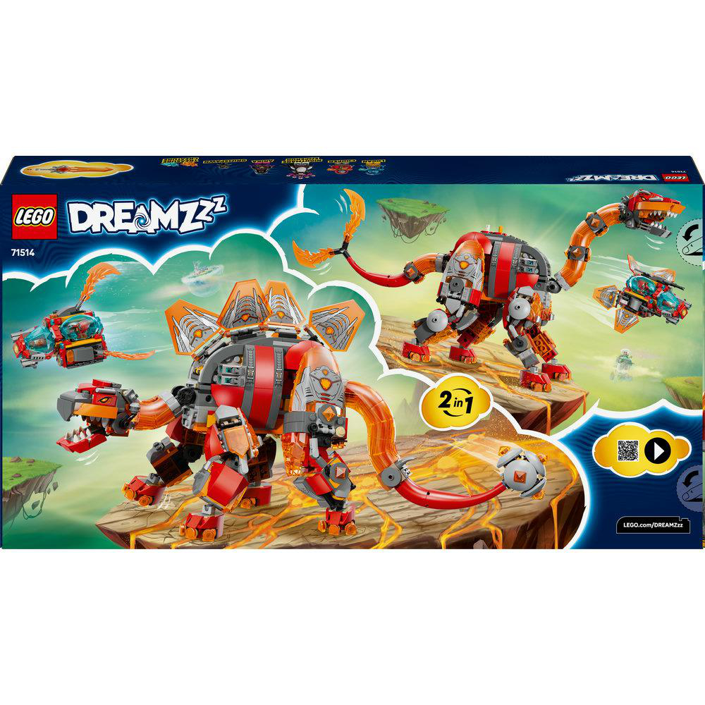 Lego Dreamzzz Box-Set. Zeigt einen Dinosaurier und ein Flugzeug, beide aus Lego-Steinen gebaut. Das Set ist 2-in-1.