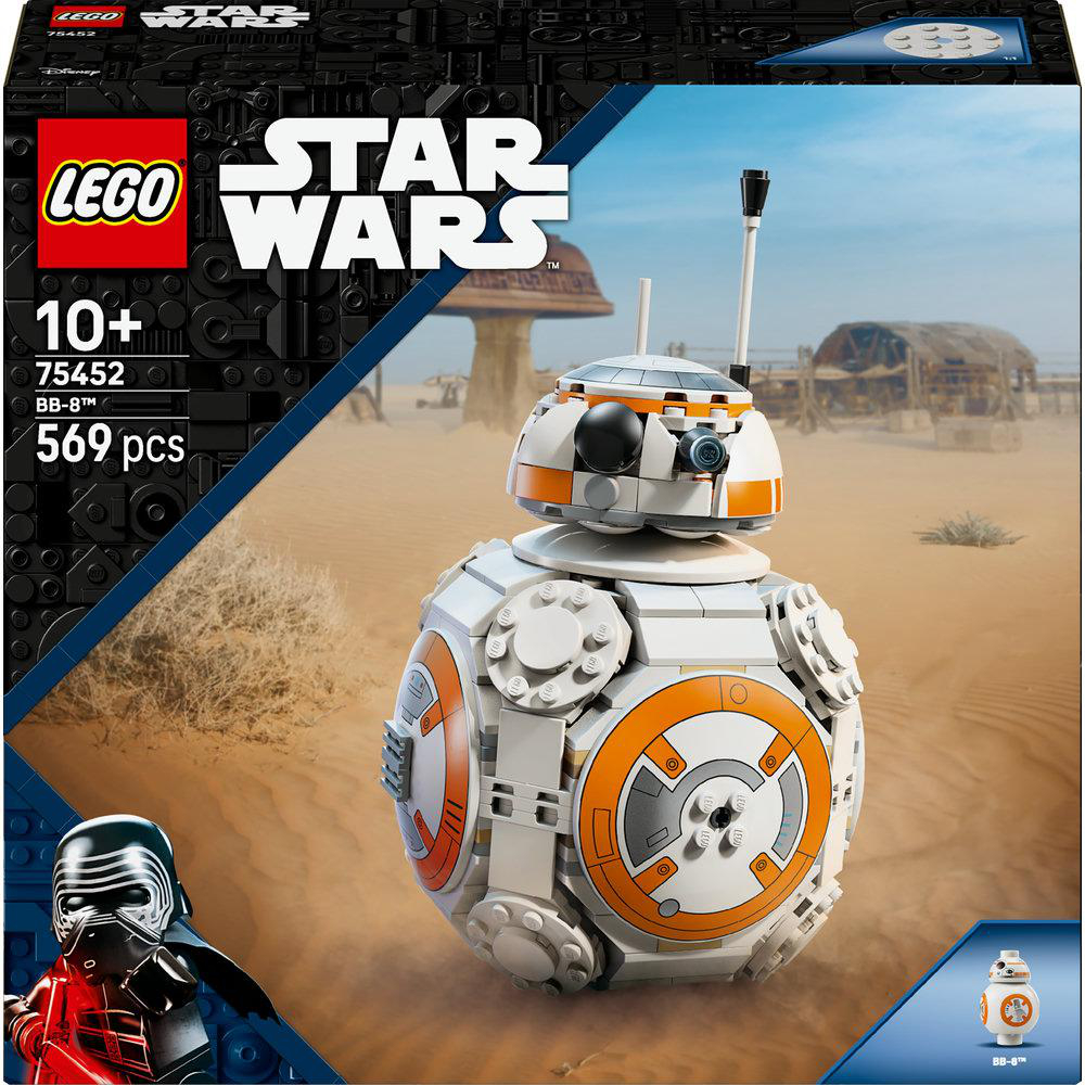 LEGO Star Wars BB-8 Set-Box. Die Box zeigt das Modell neben einer Wüstenkulisse. Kylo Ren ist unten links zu sehen.