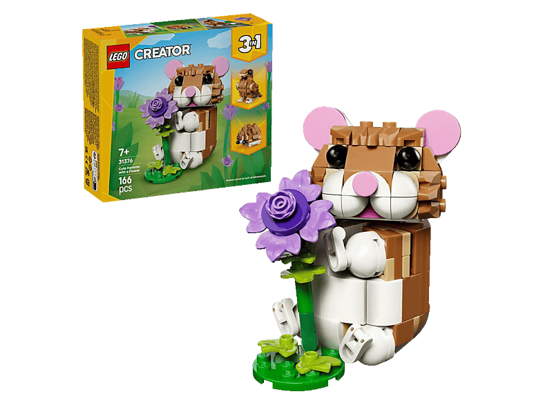 Lego Creator: 31376 Niedlicher Hamster mit Blume (ab 7 Jahren) Bausatz, Mehrfarbig