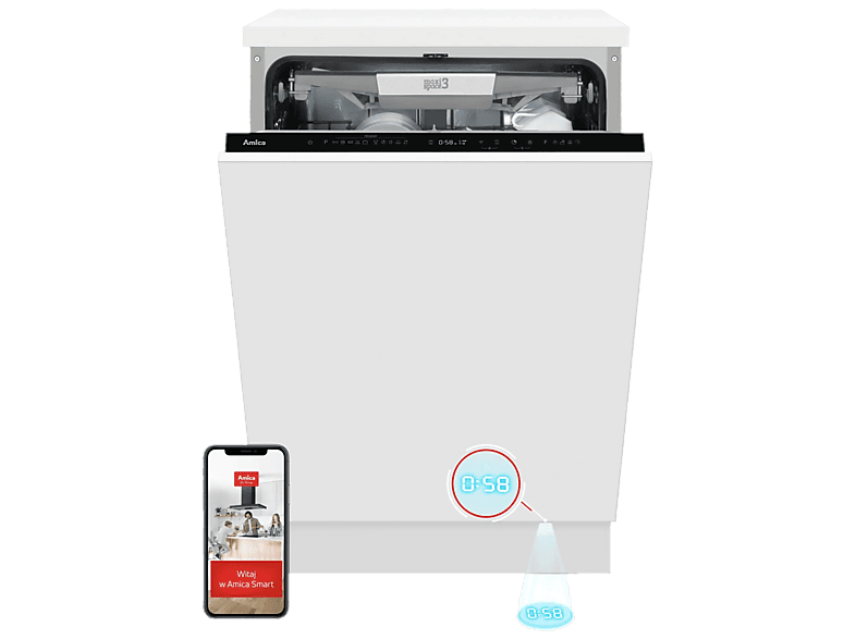 Zmywarka do zabudowy AMICA DIM68A10ELONSDCiD 14kpl. Amica TimeDisplay SteamPower Pro