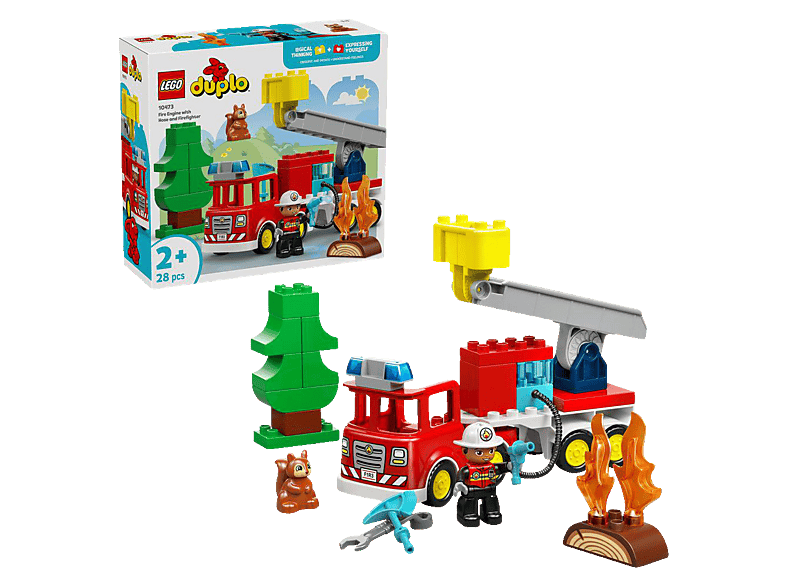 Lego Dublo 10473: Löschauto mit Schlauch und Feuerwehrmann (Ab 2 Jahren) Bausatz, Mehrfarbig