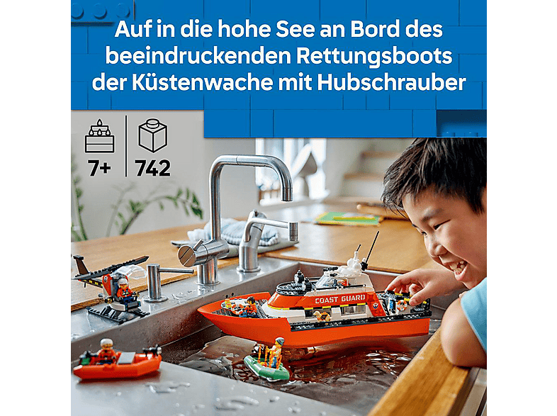 Thumbnail - LEGO City 60504 Rettungsboot der Küstenwache mit Hubschrauber Bausatz, Mehrfarbig