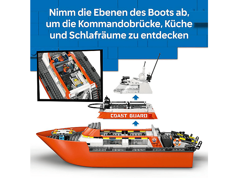 Thumbnail - LEGO City 60504 Rettungsboot der Küstenwache mit Hubschrauber Bausatz, Mehrfarbig