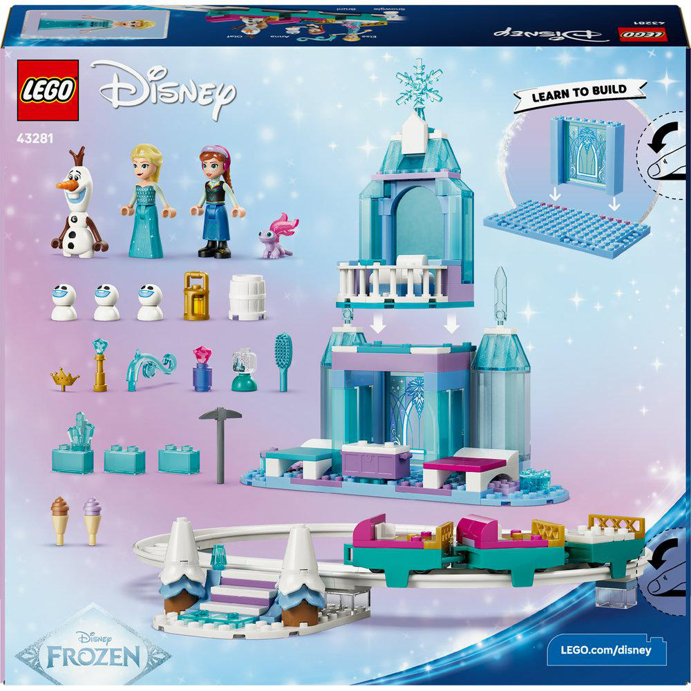 Lego Disney Frozen Set. Enthält Figuren von Elsa, Anna, Olaf und anderen Charakteren sowie ein Schloss und Zubehör.