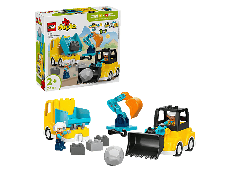 Lego DUPLO Town 10475 Baufahrzeuge – 3-in-1-Set Bausatz, Mehrfarbig