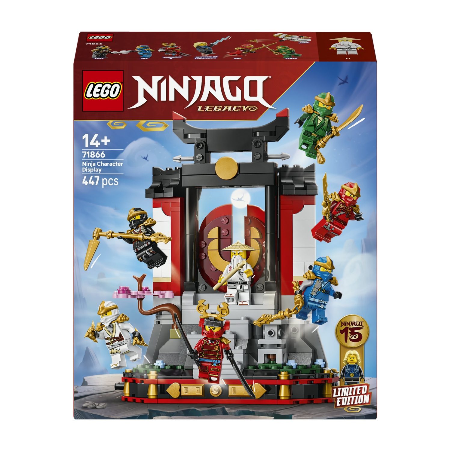 Scatola del set Lego Ninjago Legacy, con personaggi ninja attorno a una struttura a tempio. La scatola è intitolata "Ninjago" con un logo edizione limitata.