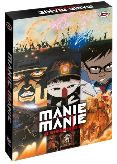 DVD-box art met anime-achtige personages. Titel: Manie Manie. De doos is zwart met meerdere scènes en personages.
