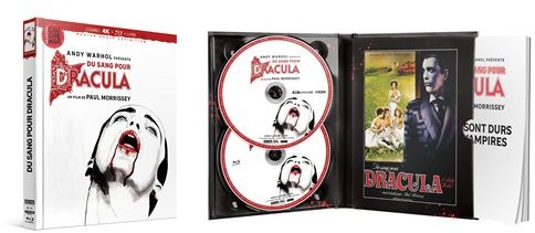 DVD case and open case of 'Dracula' film. Featuring a pale face with blood, and film disc with the same image.