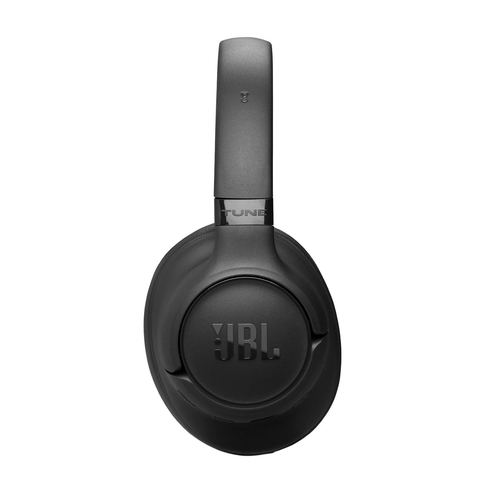 Schwarze JBL Tune 760NC Kopfhörer. Die Kopfhörer sind vor weißem Hintergrund abgebildet. Das JBL-Logo ist sichtbar.