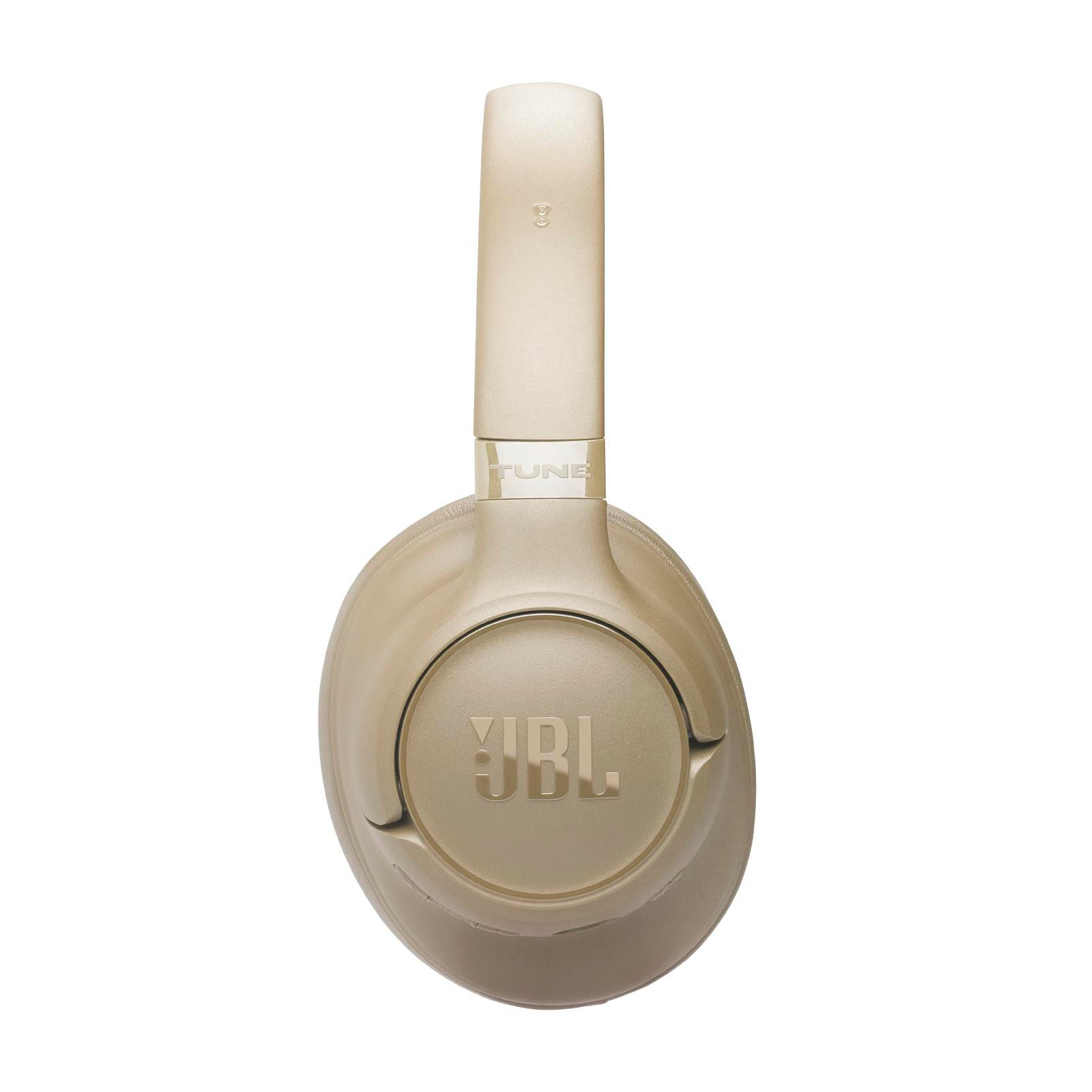 Goldene JBL-Kopfhörer auf weißem Hintergrund. Der Markenname ist sichtbar. Das Design ist modern mit einem eleganten Finish.