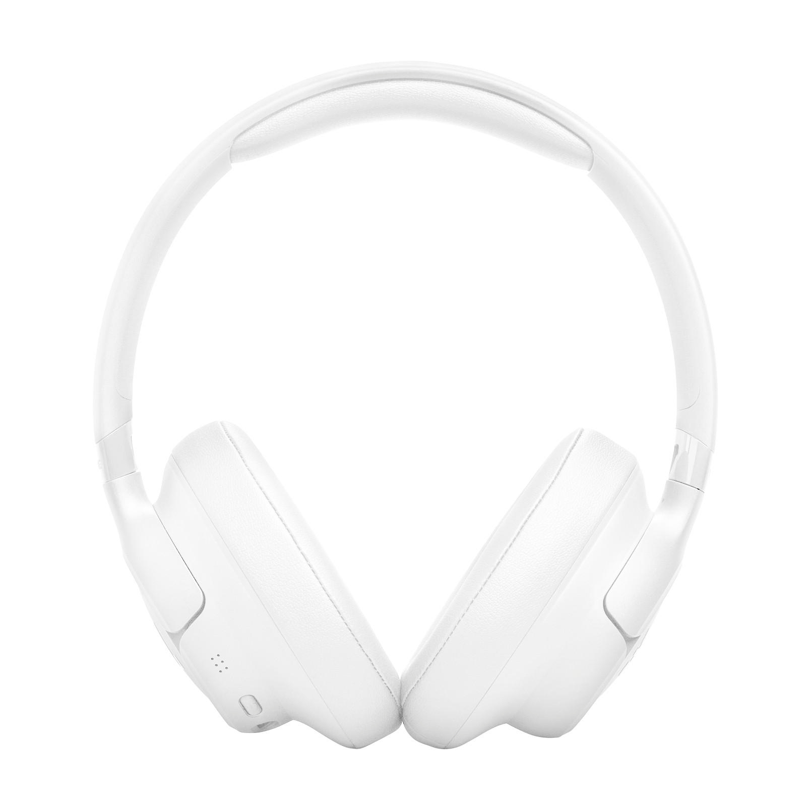 Weiße Kopfhörer auf weißem Hintergrund. Die Kopfhörer sind im Over-Ear-Stil gehalten.