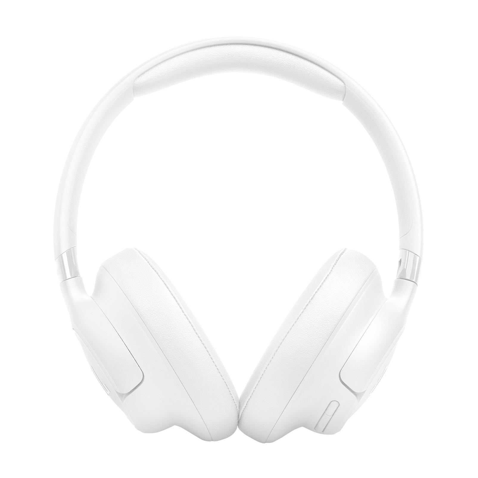 Weiße Kopfhörer auf weißem Hintergrund. Die Kopfhörer sind Over-Ear-Stil.