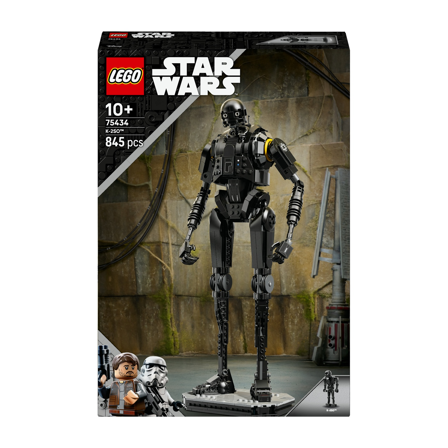 Scatola del set LEGO Star Wars K-2SO. Una figura di robot nero è il soggetto principale. La scatola ha il logo LEGO, il logo Star Wars e le minifigure.