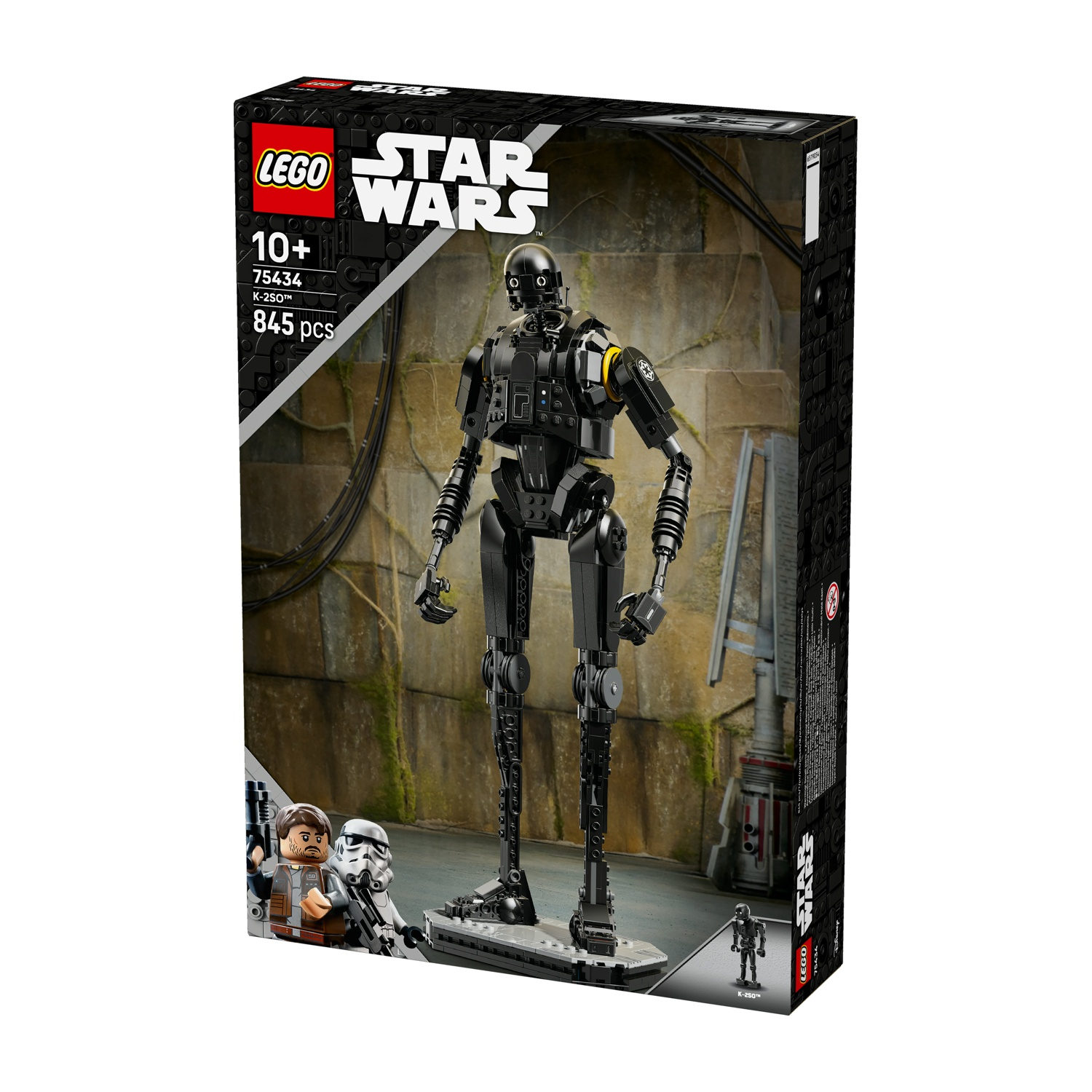 Un set Lego Star Wars con K-2SO, un droide nero, con uno sfondo dettagliato e minifigure.