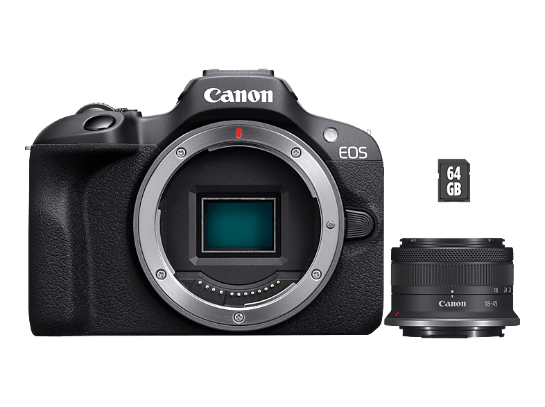 Canon EOS R100 mit 18-45mm und SD-Karte