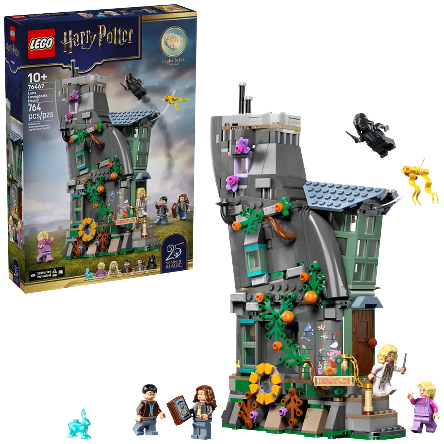 Lego Harry Potter set. The set shows Luna Lovegood's house. Includes Lego figures. The box is on the left.