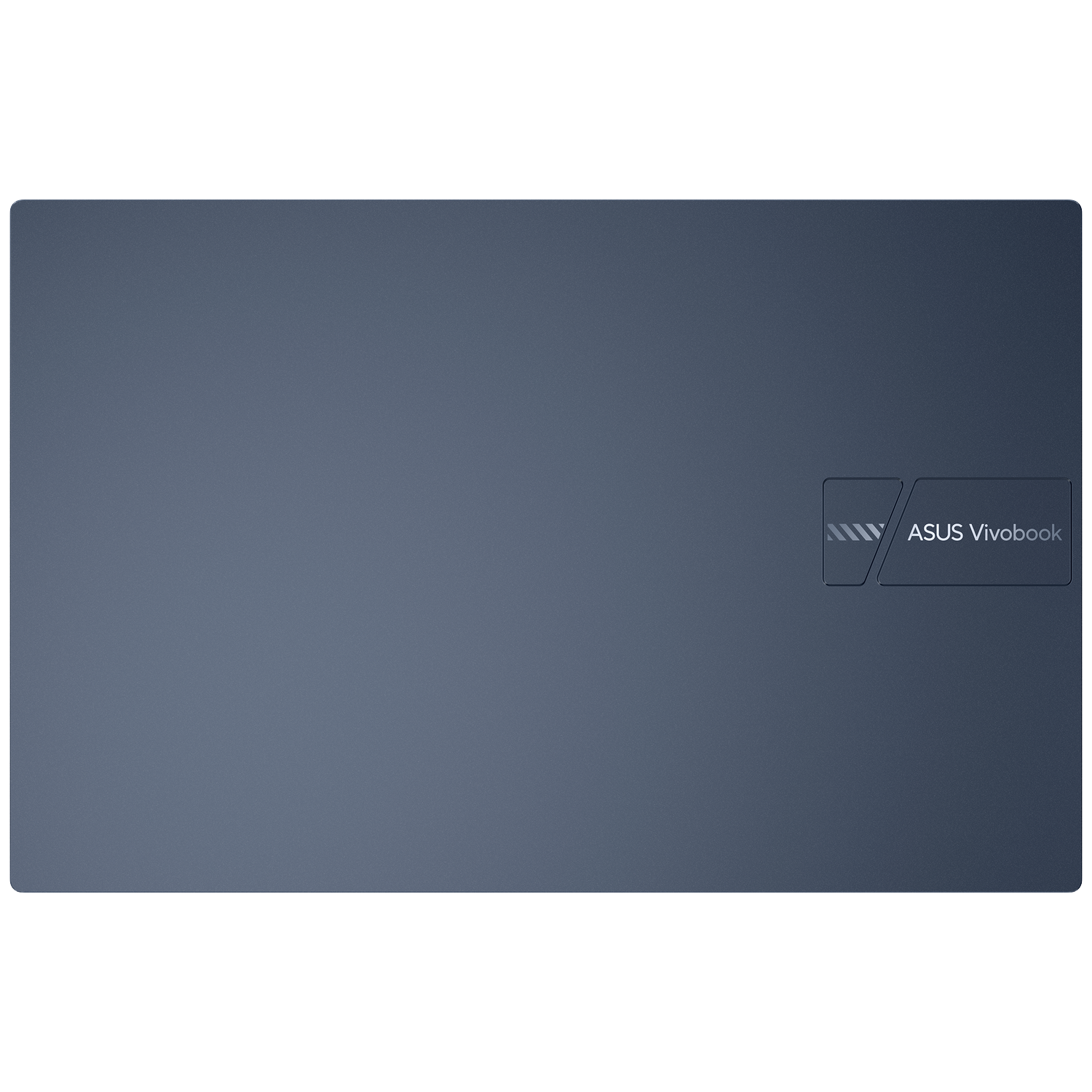 Een blauwe ASUS Vivobook laptopdeksel. Het logo staat rechtsonder.