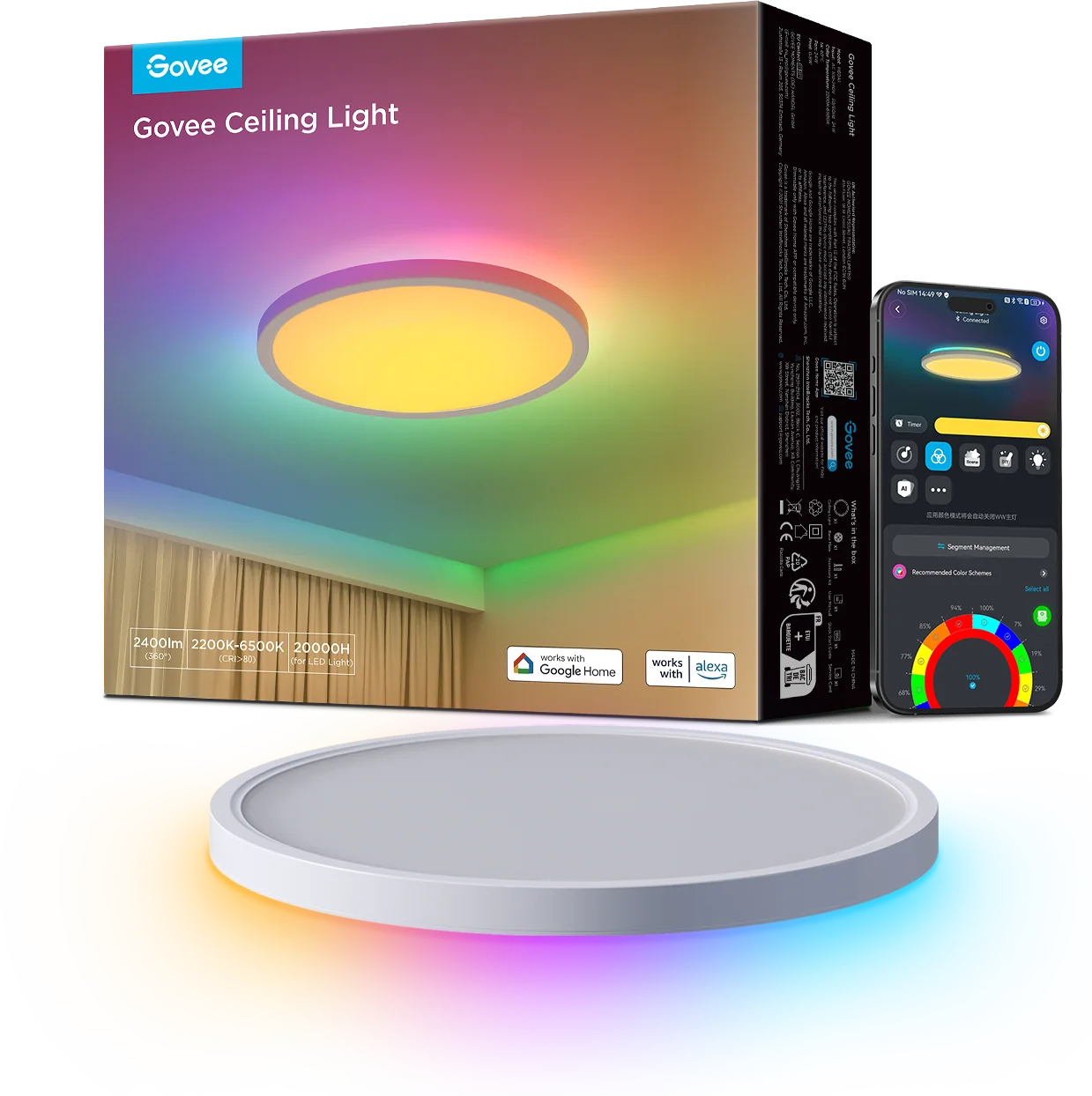 GOVEE 12” RGBWW és RGBIC négyzet alakú okos mennyezeti lámpa (H80A4C01)