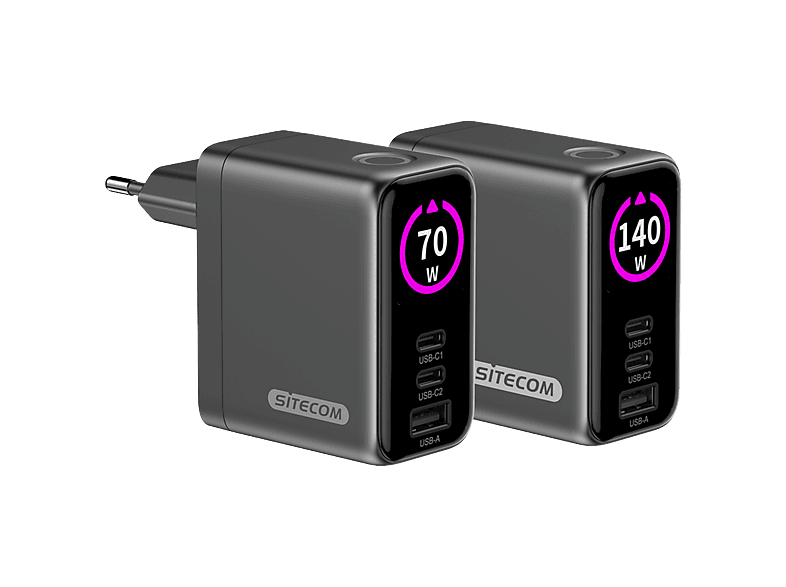 Chargeur mural Sitecom 70W GaN Power Delivery avec écran LED