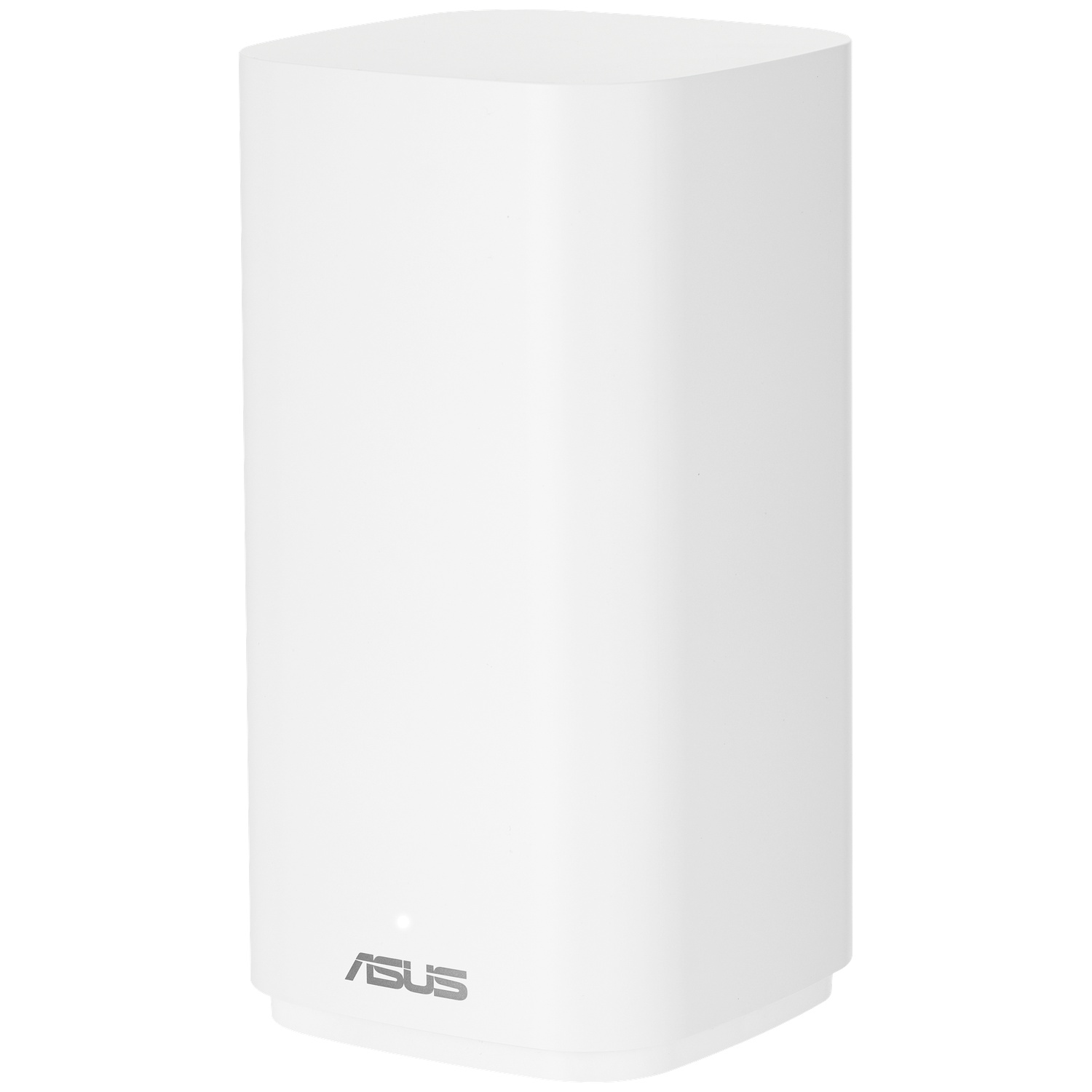 Un routeur ASUS blanc. Il a une forme rectangulaire arrondie. Le logo ASUS est en bas, et l'appareil est sur fond blanc.