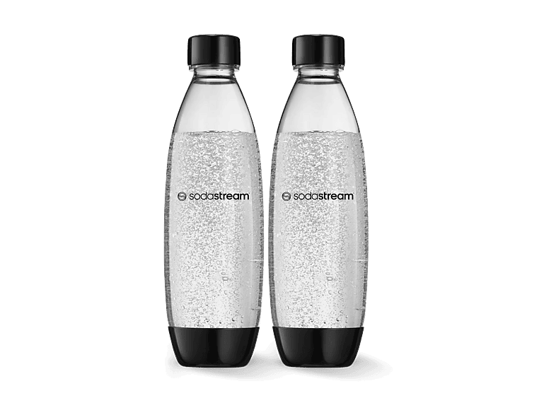 Botella para máquina gasificadora - SodaStream Fuse 1L Negro Twin Pack, Compatible con Spirit, Terra, Art, Duo, Enso, Tapón cierre hermético, Sin BPA
