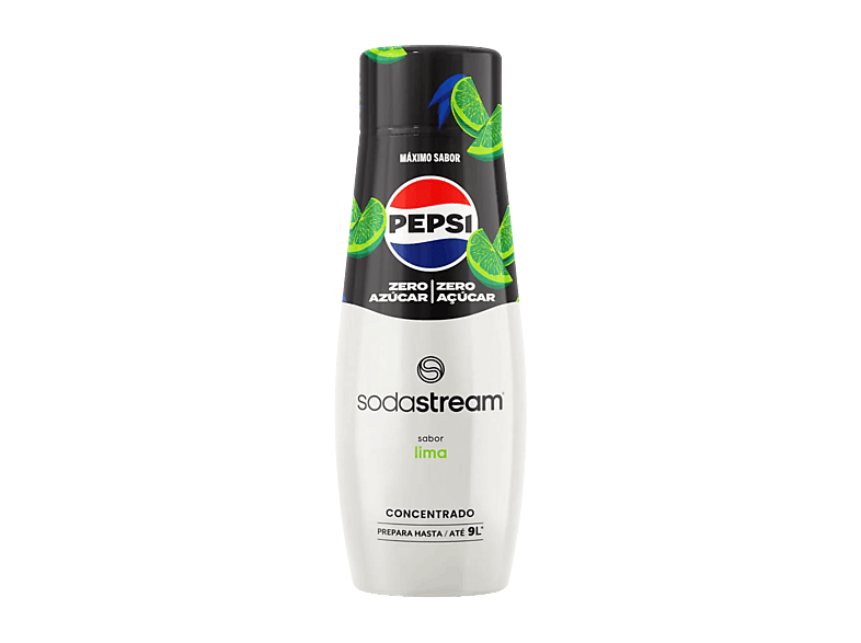 Concentrado para máquina gasificadora - SodaStream Pepsi Zero Lima, 440ml, Prepara hasta 9 litros de agua con gas saborizada, Sabor lima