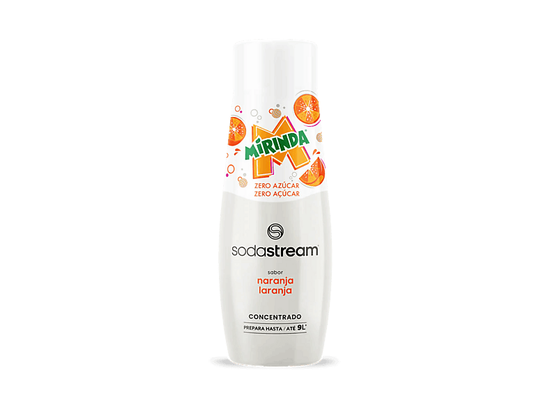 Concentrado para máquina gasificadora - SodaStream Mirinda Zero, 440ml, Prepara hasta 9 litros de agua con gas saborizada, Sabor naranja