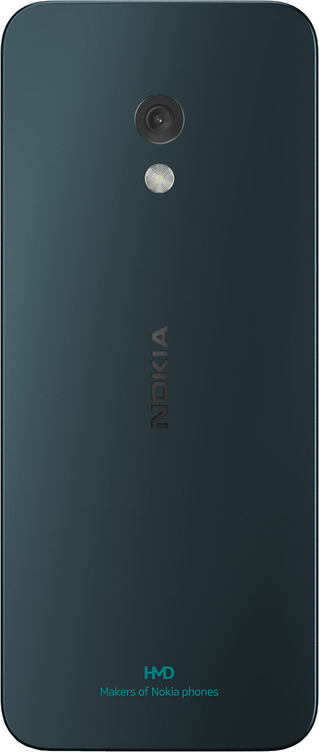 L'arrière d'un téléphone Nokia bleu-vert, avec une caméra et un flash. Les logos Nokia et HMD sont visibles.