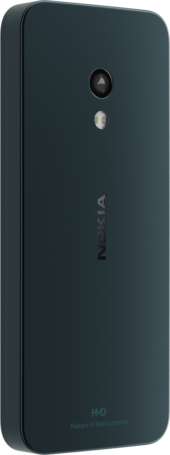 Dos de téléphone Nokia vert foncé. Il possède une caméra, un flash, le logo Nokia et HMD Makers of Nokia phones.