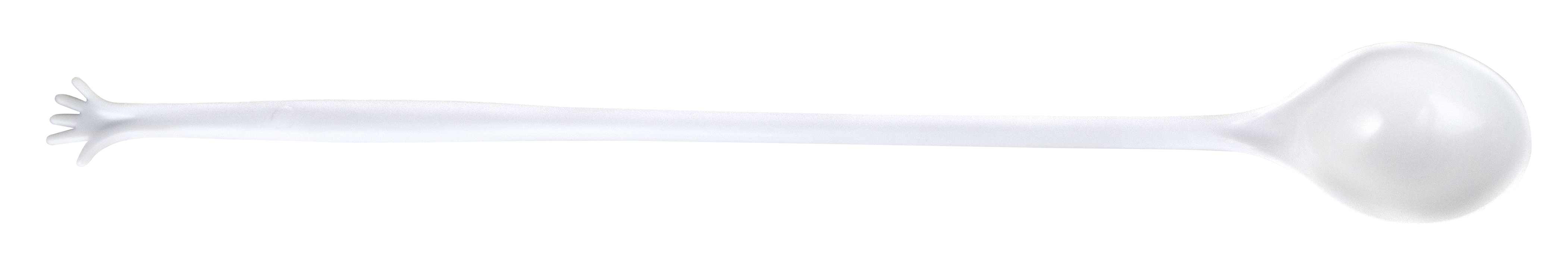 Biała, długo trzonowa chochla z zaokrągloną misą i uchwytem w kształcie pazura, na czarnym tle.