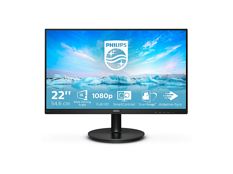 PHILIPS V-LINE 221V8 MONITOR, 22 ", Full-HD, 1920 x 1080 Pixel, tempo di risposta 4 ms, refresh rate 75 Hz