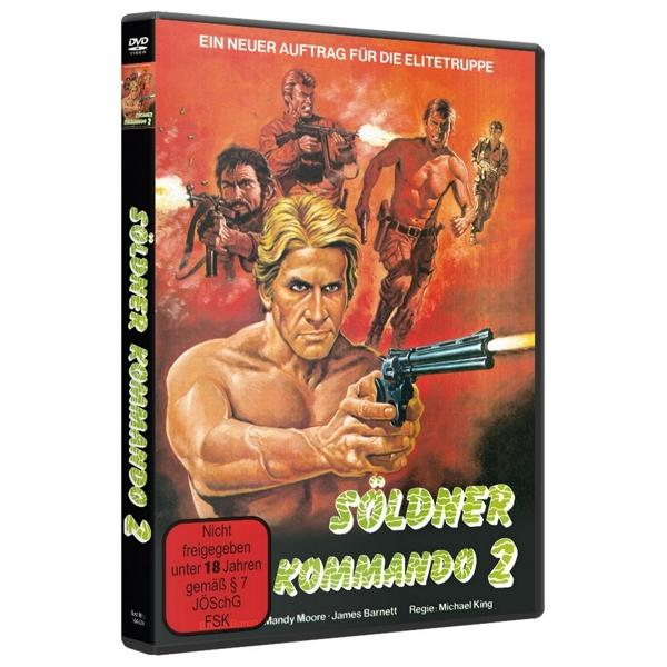 DVD-Cover. Ein Mann mit einer Waffe im Vordergrund, andere Männer mit Waffen im Hintergrund. Deutscher Text: Söldner Kommando 2.