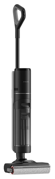 Czarno-szary bezprzewodowy odkurzacz na mokro i sucho z przezroczystym zbiornikiem.