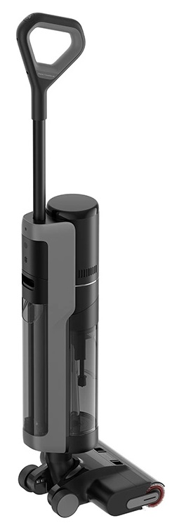 Elegancki, nowoczesny, bezprzewodowy odkurzacz do pracy na mokro i sucho, czarno-szary.