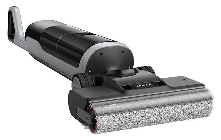 Nowoczesny czarno-szary odkurzacz <lt/>do pracy na mokro i sucho<gt/> z głowicą szczotkową.