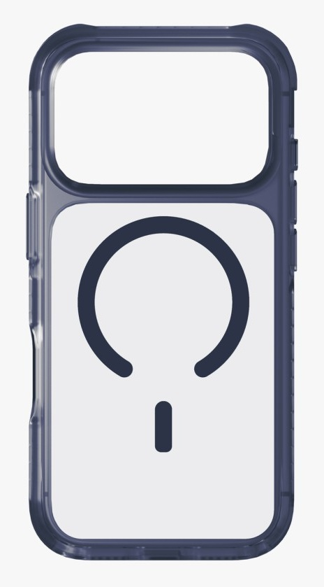 Ciemnoniebieskie, przezroczyste etui na telefon z okrągłym wzorem.