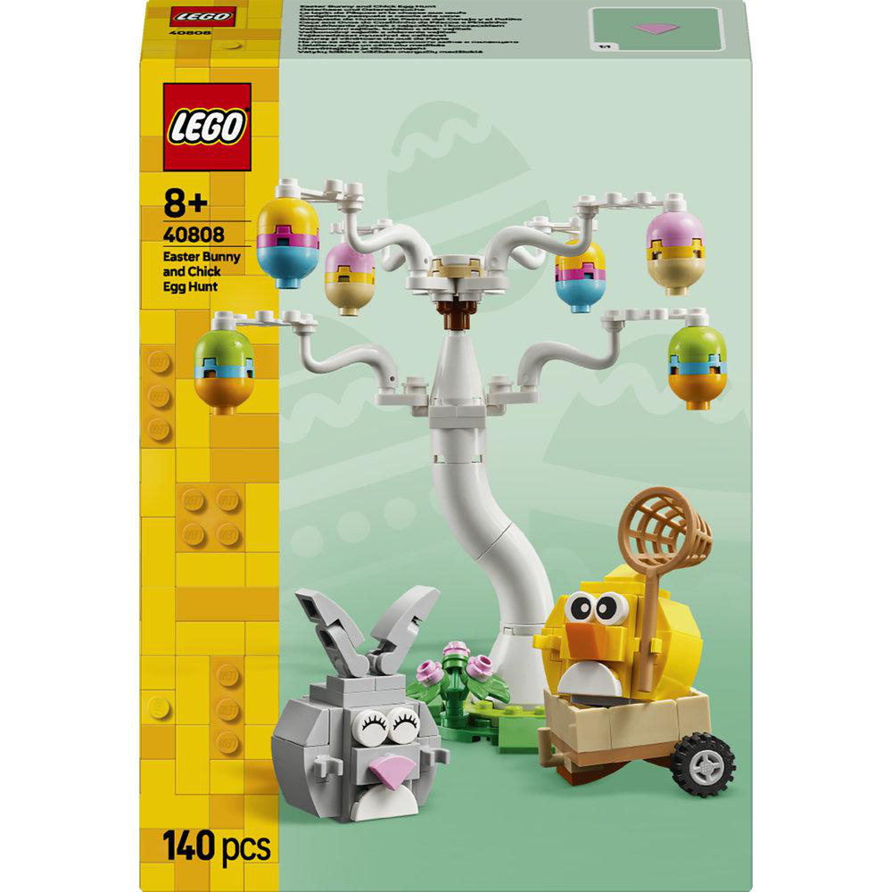 Lego-Osterset. Enthält einen Hasen, ein Küken und einen Baum mit hängenden Eierdekorationen. Box-Art mit Lego-Branding und Text.