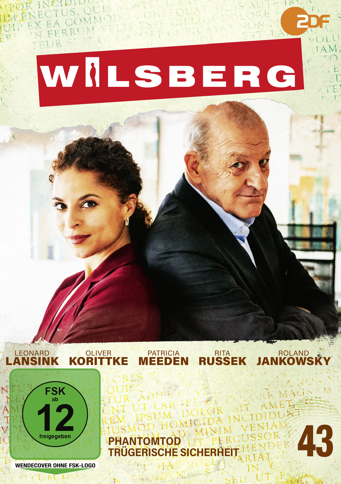 Poster für Wilsberg. Ein Mann und eine Frau stehen Rücken an Rücken. Text enthält Schauspielernamen und ein Bewertungssymbol.