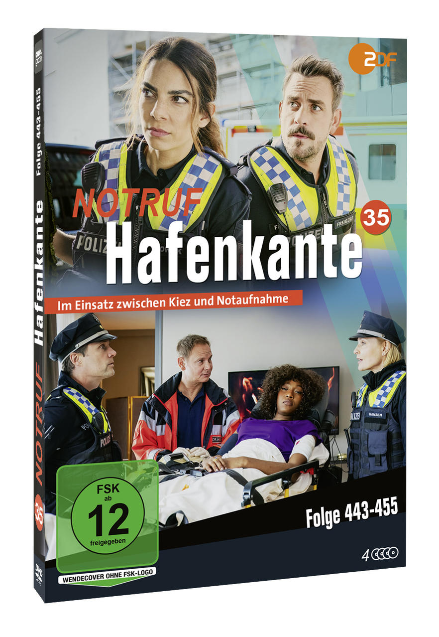 DVD-Cover von 'Notruf Hafenkante'. Zeigt Polizisten und eine verletzte Person. Titel und Folgennummer werden angezeigt.