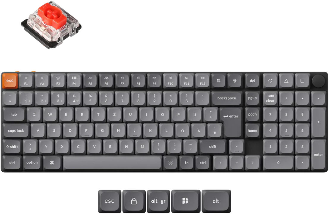KEYCHRON K17 Max vezeték nélküli billentyűzet, 2,4GHz+BT, LP Gateron Red, Magyar, fekete (K17M-H1Z-HU)