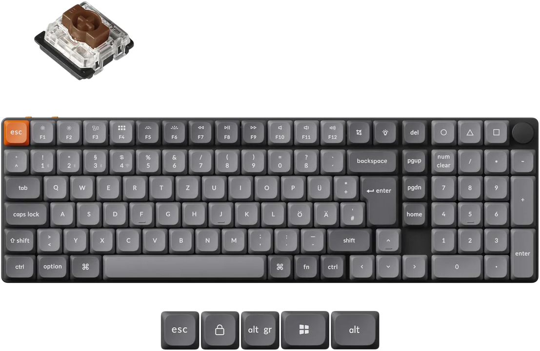 KEYCHRON K17 Max vezeték nélküli billentyűzet, 2,4GHz+BT, LP Gateron Brown, Magyar, fekete (K17M-H3Z-HU)