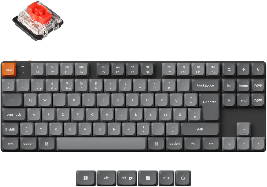 KEYCHRON K1 Max vezeték nélküli billentyűzet, 2,4GHz+Bluetooth, LP Gateron Red, Magyar, fekete (K1M-H1Z-HU)