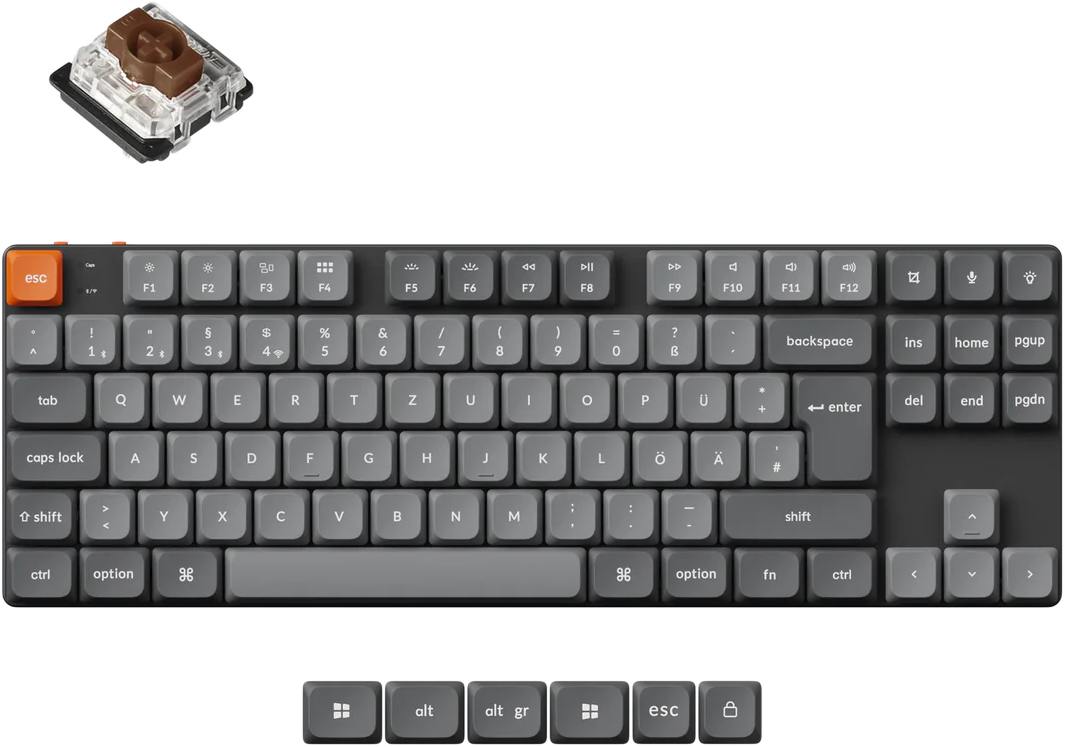 KEYCHRON K1 Max vezeték nélküli billentyűzet, 2,4GHz+Bluetooth, LP Gateron Brown, Magyar, fekete (K1M-H1Z-HU)