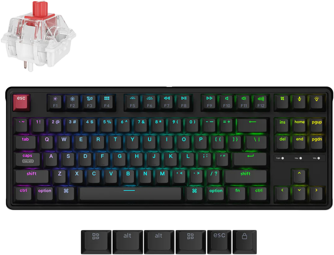 KEYCHRON C3 Pro vezetékesbillentyűzet, Super Red mechanikus kapcsolók, RGB, Magyar, fekete (C3PX-H1Z-HU)