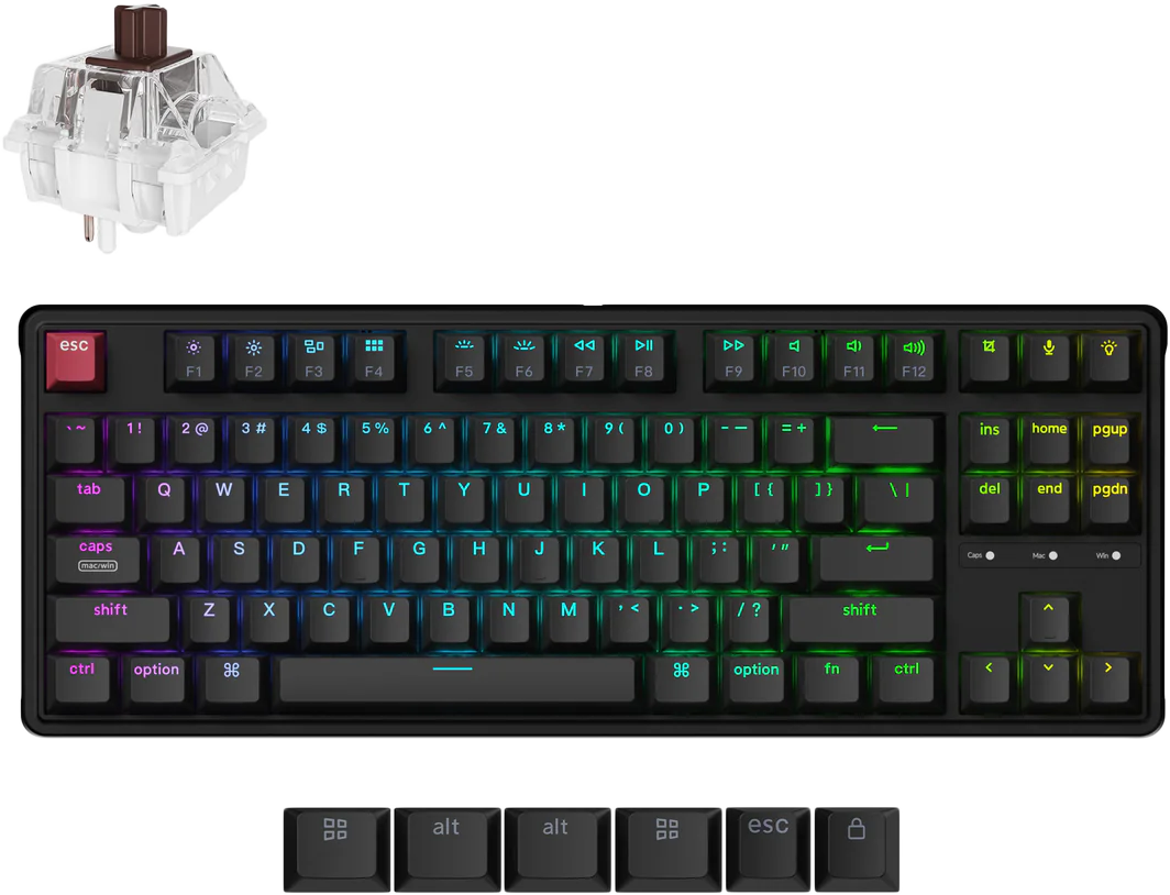 KEYCHRON C3 Pro vezetékesbillentyűzet, Super Brown mechanikus kapcsolók, RGB, Magyar, fekete (C3PX-H3Z-HU)