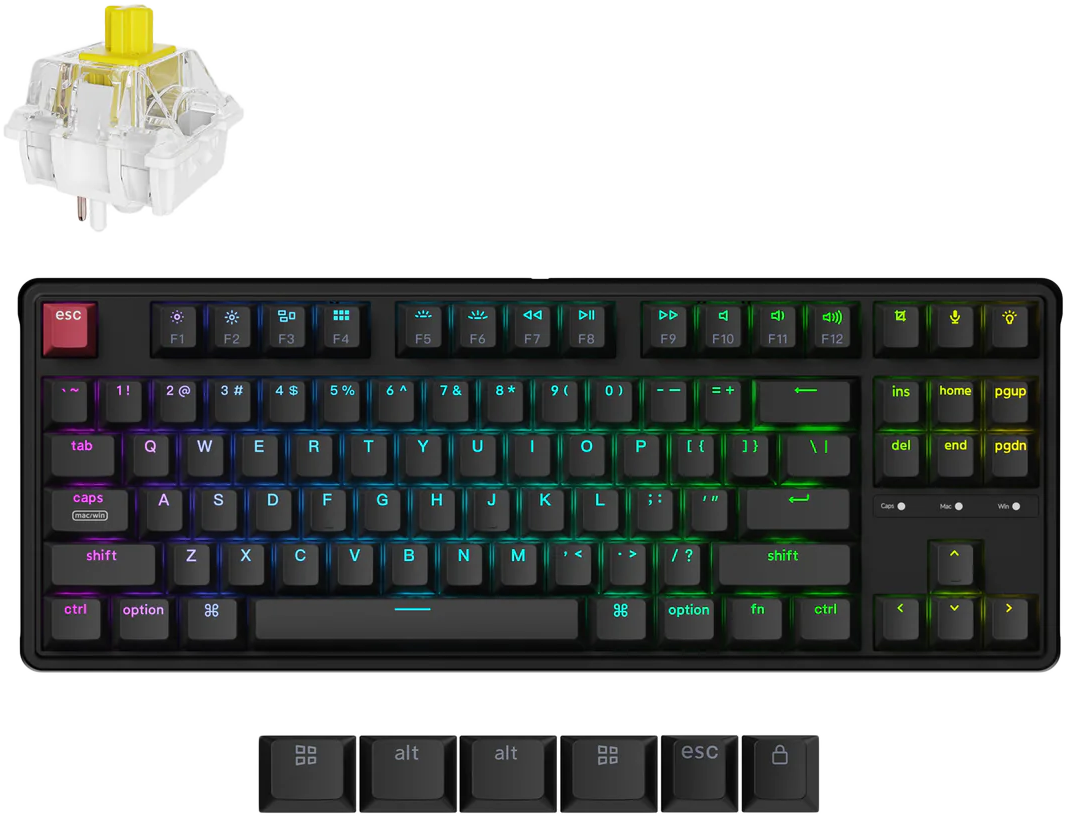 KEYCHRON C3 Pro vezetékesbillentyűzet, Super Banana mechanikus kapcsolók, RGB, Magyar, fekete (C3PX-H4Z-HU)