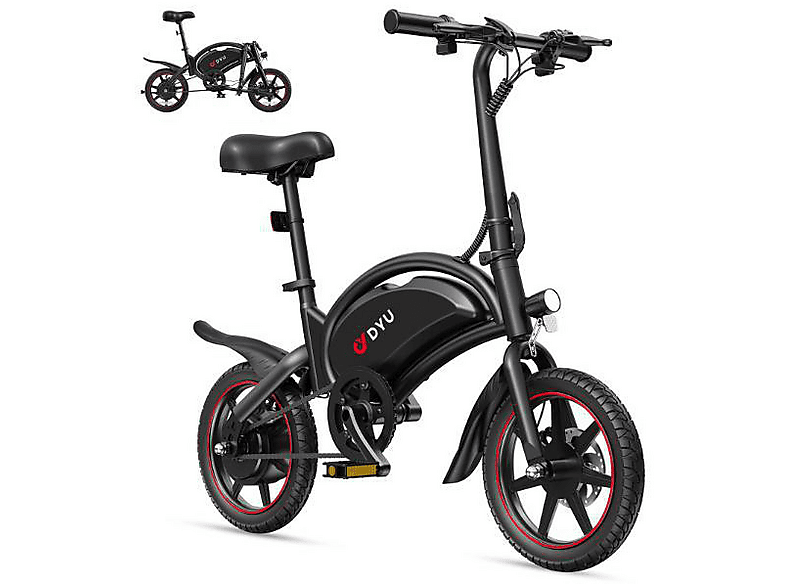 DYU D3S E-Bike 36V Klapprad Kompakt-/Faltrad (Laufradgröße: 14 Zoll, Erwachsene-Rad, 360 Wh, Schwarz (Black))